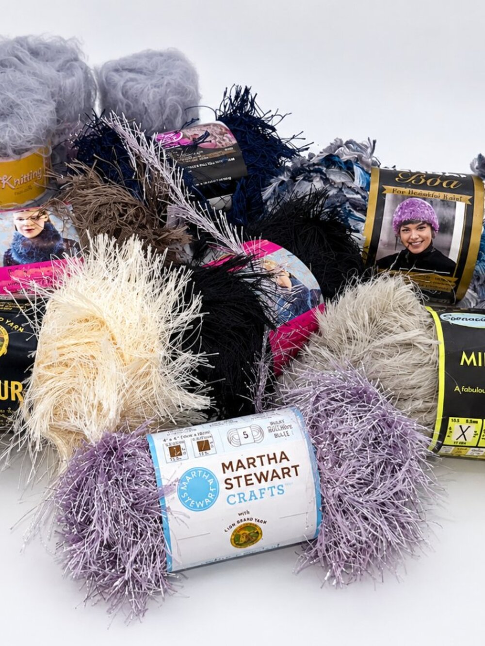 NWT Assorted Specialty Yarn Lot Fun Fur Faux Fur Metallic Eyelash Craft Yarn